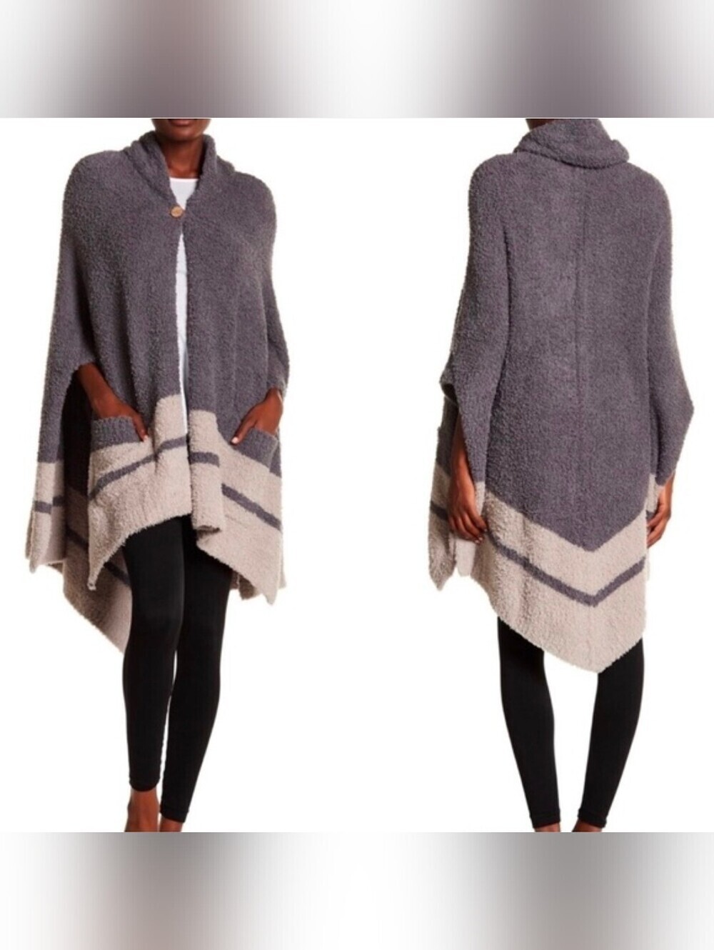Barefoot Dreams CozyChic Zuma Cape in Graphite/Linen OS